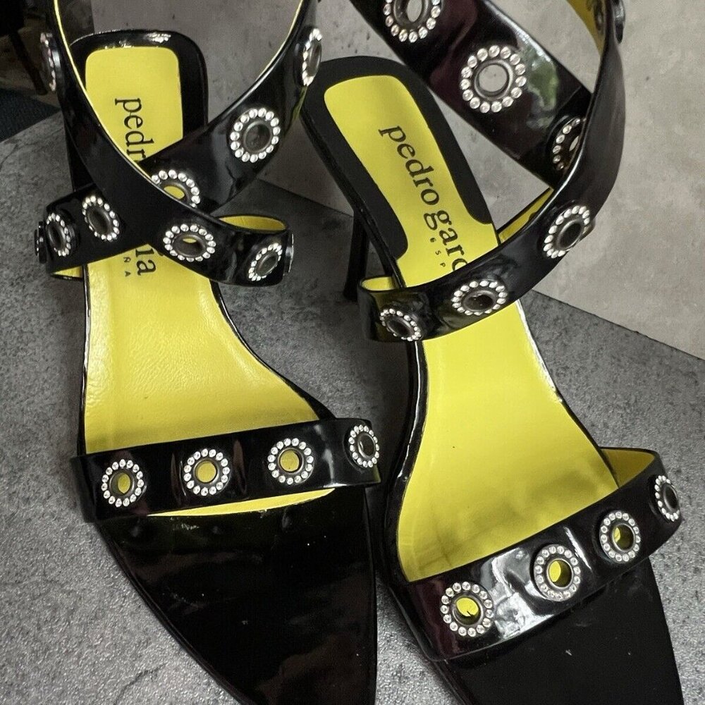 PEDRO GARCIA Black Patent Leather Sandals Heels Size 9.5 - Picture 3 of 16